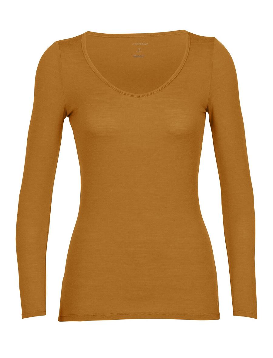 Icebreaker Merino Siren Long Sleeve Sweetheart Top Naisten Alusvaatteet Ruskea | FI 1686ZUTG